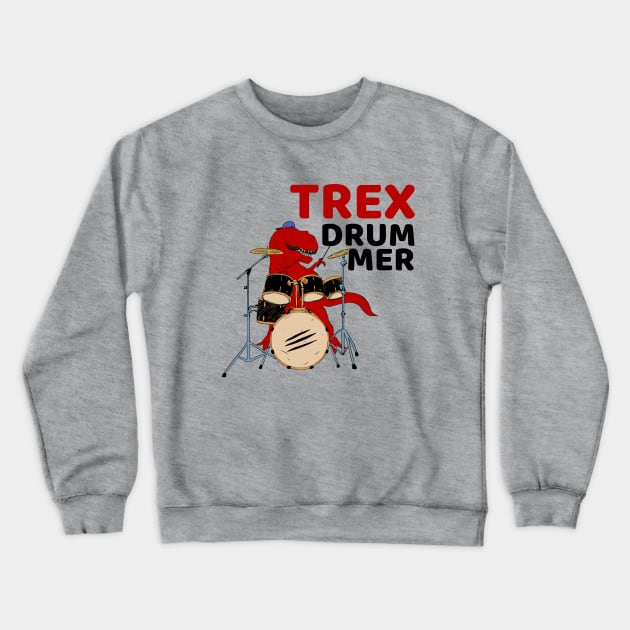 Red Trex Dinosaur Animal Drummer Crewneck Sweatshirt by Illustradise